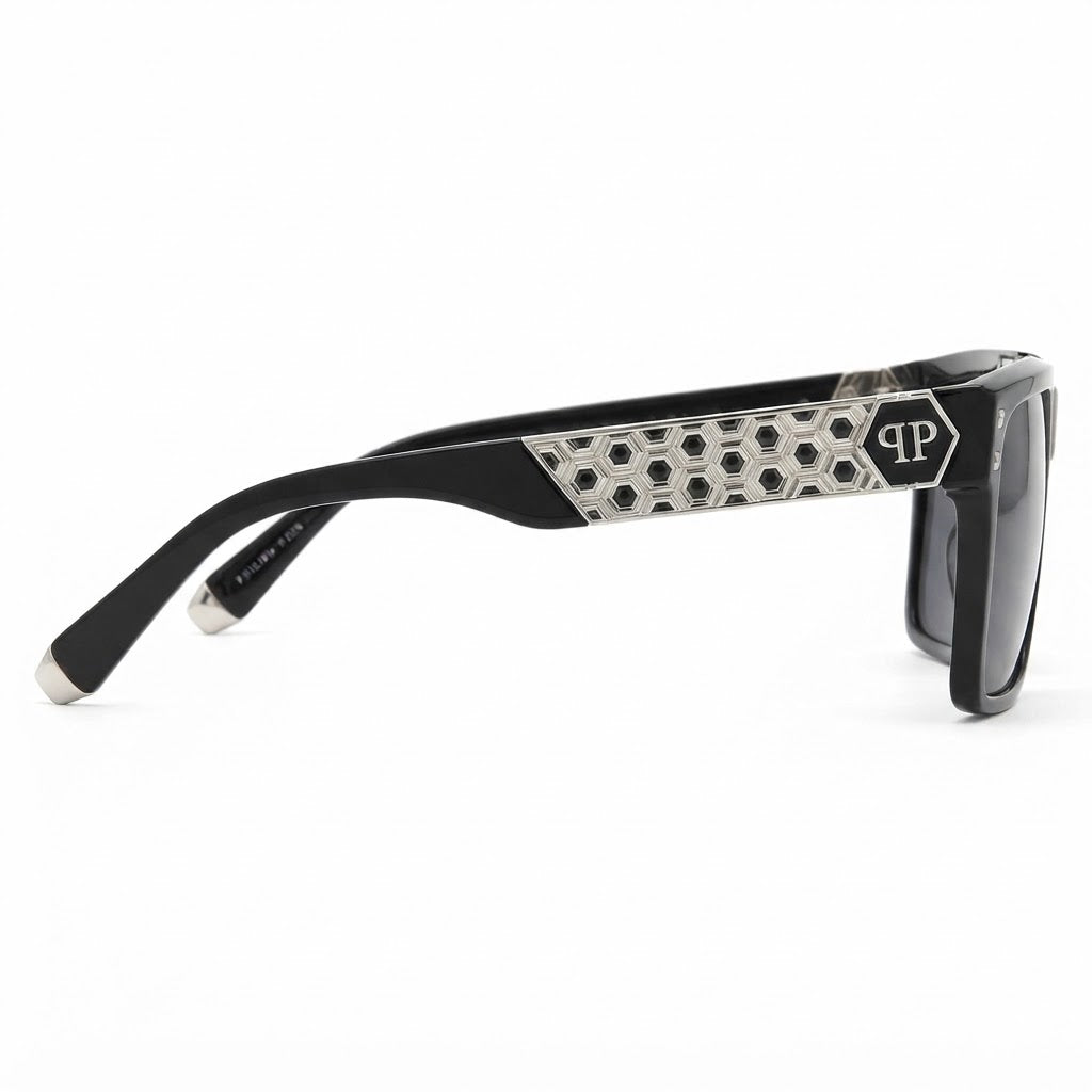 Philipp Plein Unisex SPP080 Geometric Black / Palladium Sunglasses