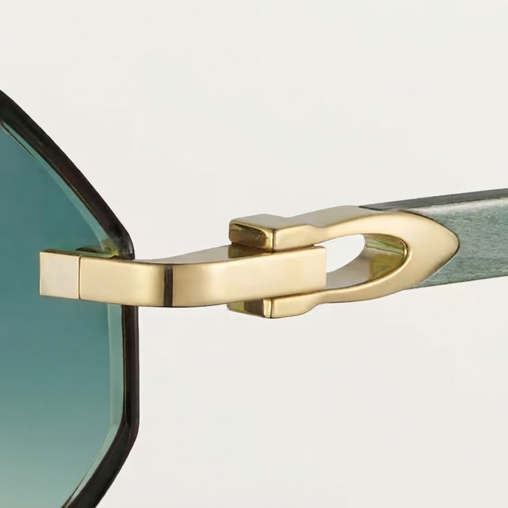 Cartier Allongé de Motif Men Rimless Green Wood Temples Green Sunglasses