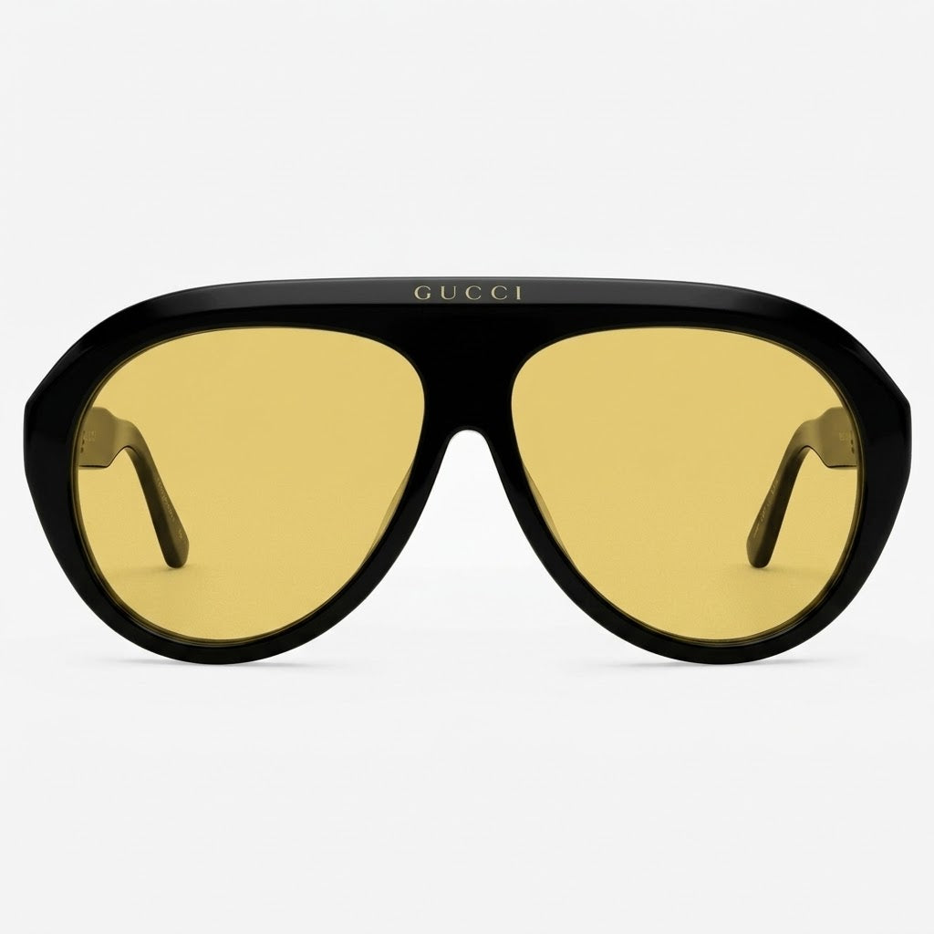 Gucci Unisex Aviator Acetate Black Yellow Sunglasses