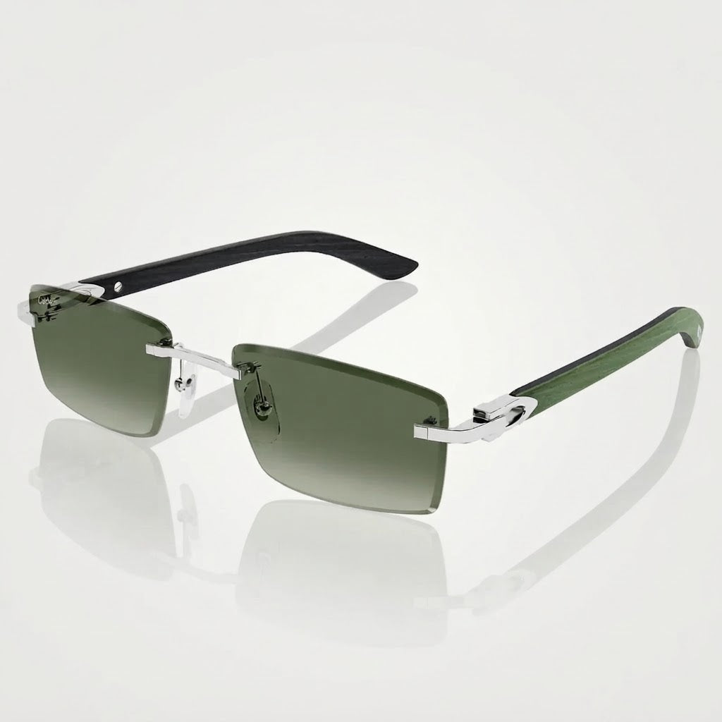 Cartier Décor C de Men Rimless Rectangular Green Wood Temples Green Gradient Sunglasses