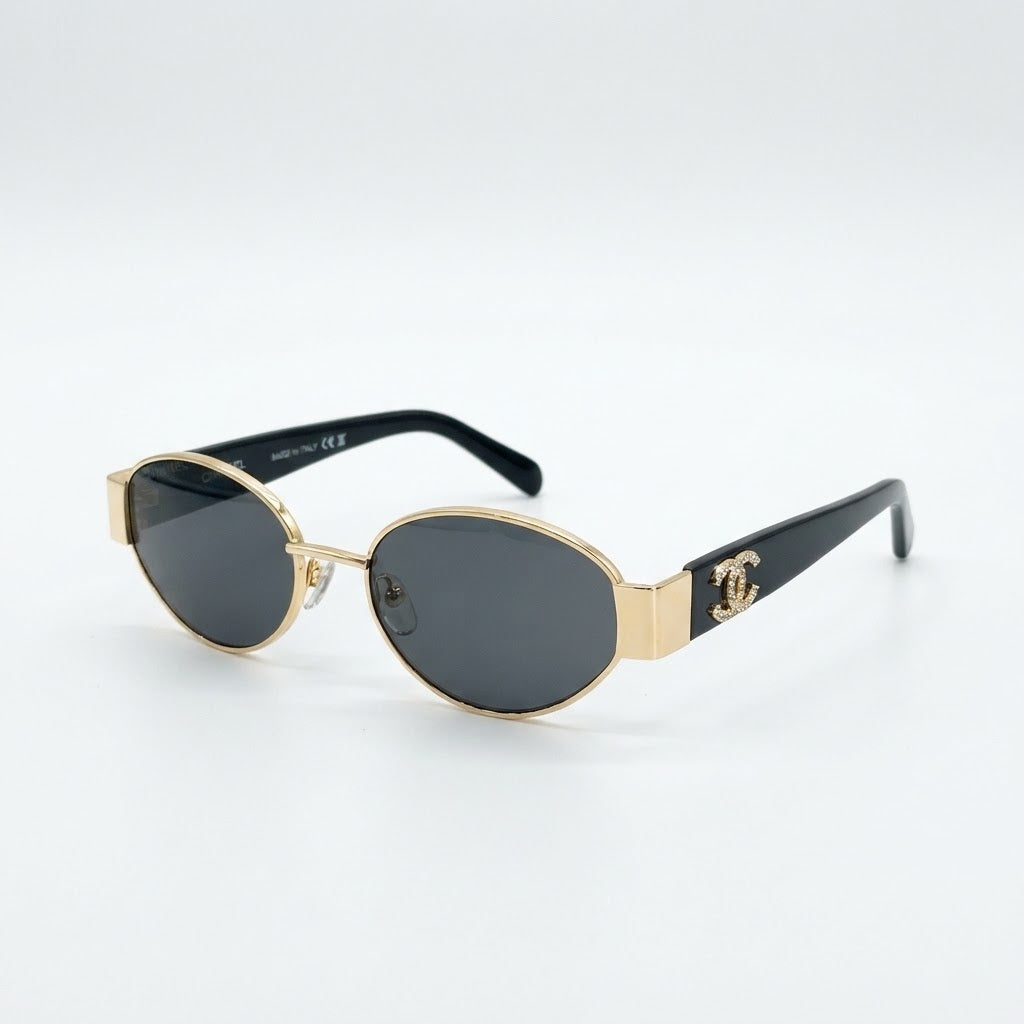 Chanel Women Oval Frame Black Sunglasses