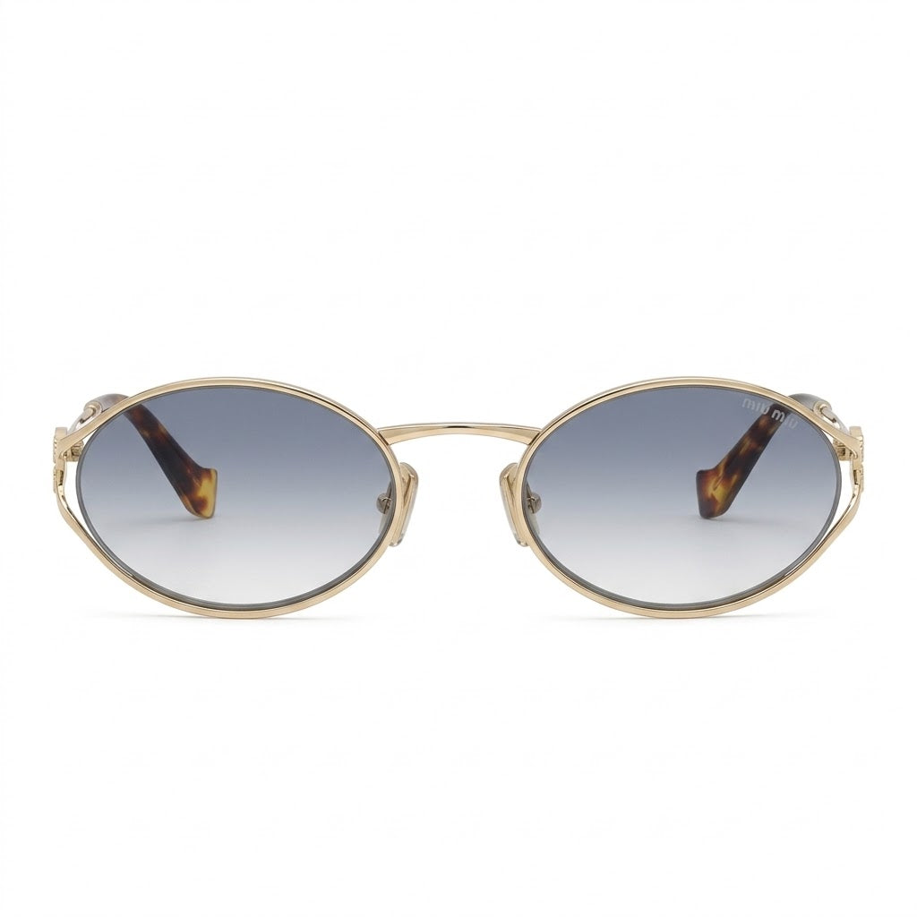 Miu Miu Women Logo Oval Pale Gold Blue Gradient Sunglasses