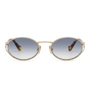 Miu Miu Women Logo Oval Pale Gold Blue Gradient Sunglasses