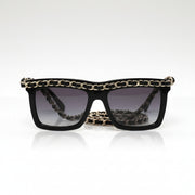 Chanel Women Rectangle Calfskin Chain Black Sunglasses