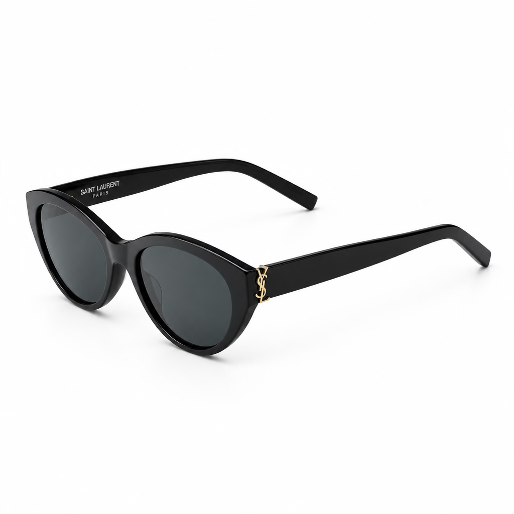 Saint Laurent Women SL M148/F Rounded Cat-Eye Black / Light Gold Sunglasses