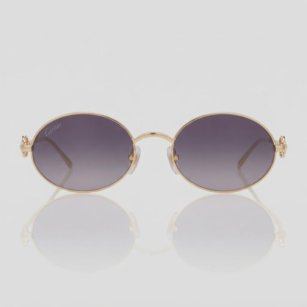 Cartier Clash de Women Oval Gold Finish Studded Temple Grey Gradient Sunglasses