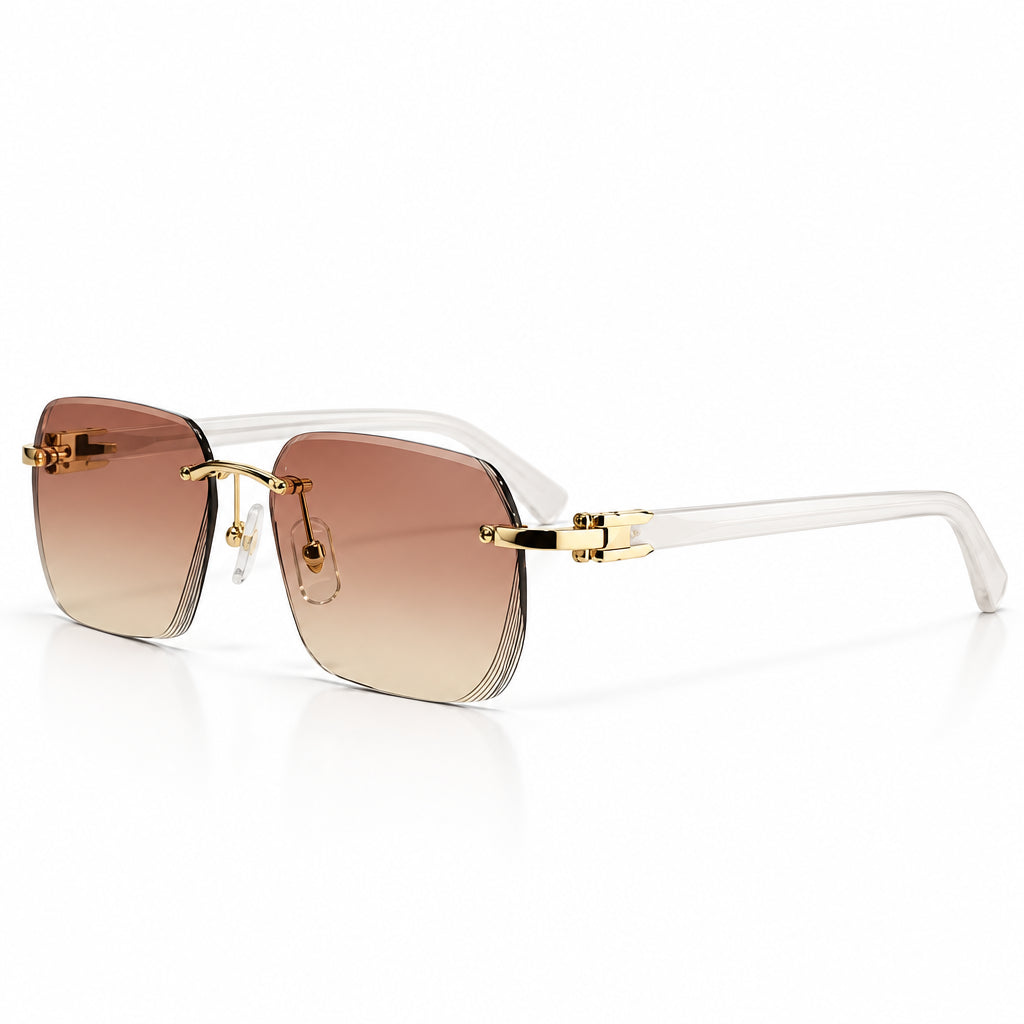 Cartier Rimless Unisex Rectangular White Acetate Temples Pink Sunglasses