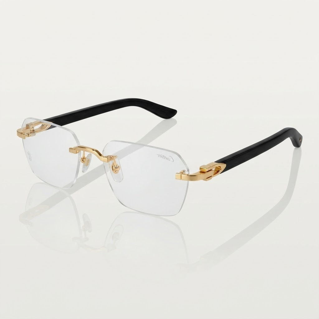 Cartier Signature C de Men Rimless Rectangle Black Wood Temples Transparent Eyeglasses