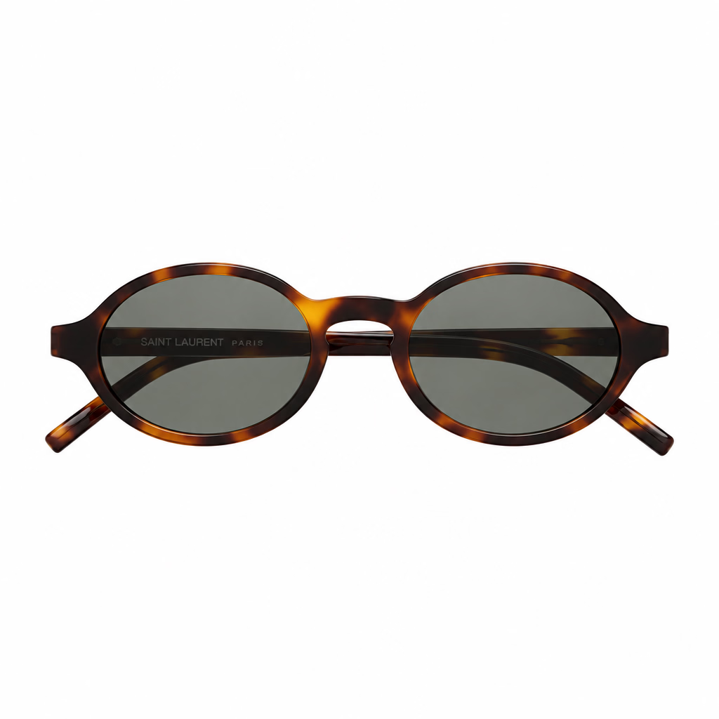 Saint Laurent SL M161 Unisex Round-Frame Tortoiseshell Sunglasses