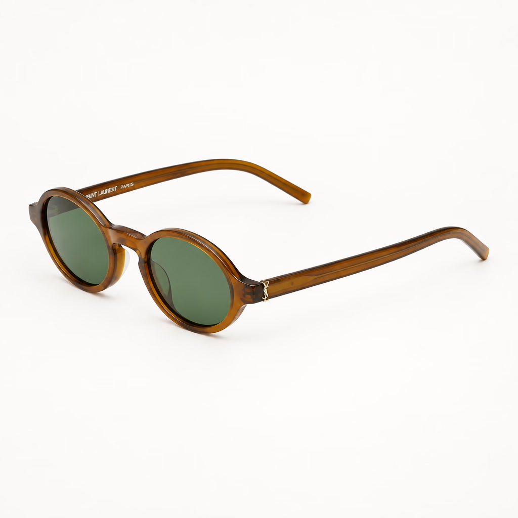 Saint Laurent SL M161 Unisex Transparent Cognac Brown & Green Oval Sunglasses