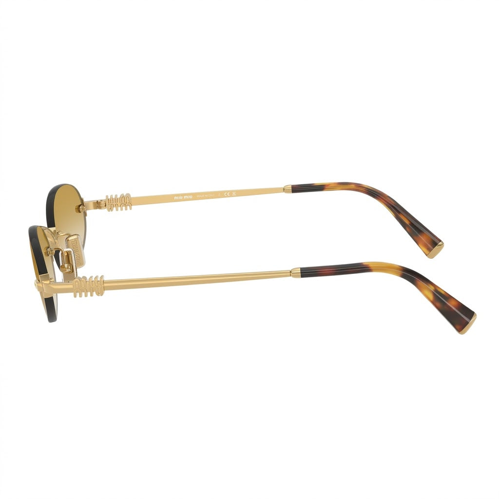 Miu Miu Women's MU A54S Rimless Oval Sunglasses – Gold / Clear Gradient Brown