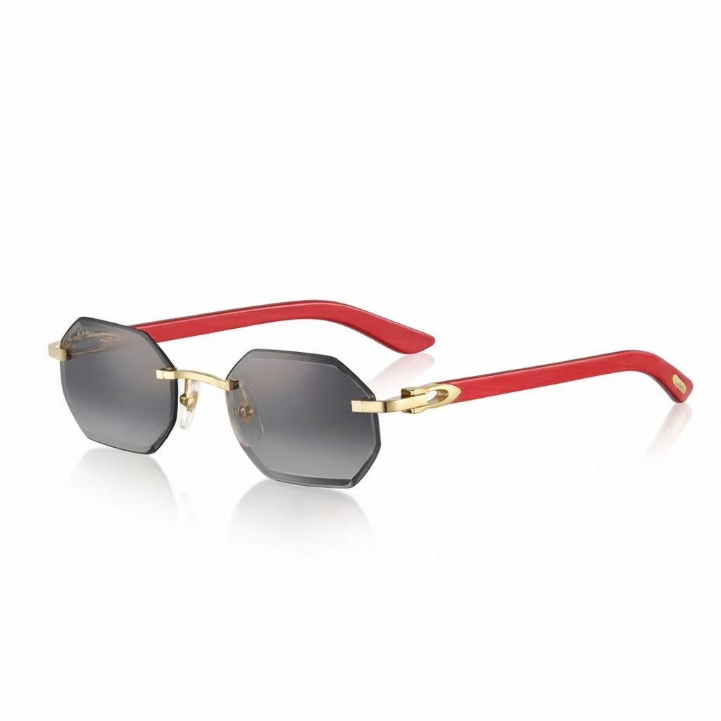Cartier Allongé de Motif Men Rimless Red Wood Temples Grey Sunglasses