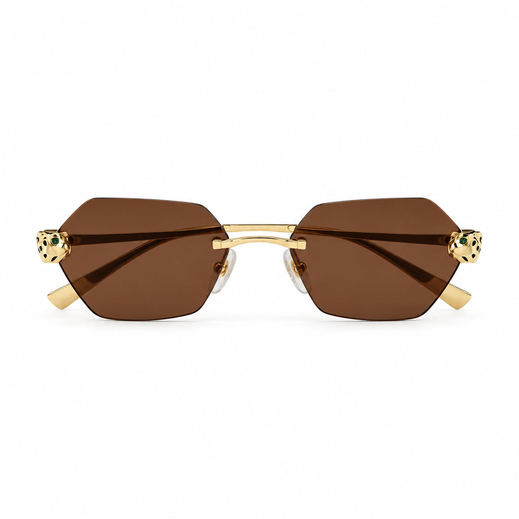 Cartier Panthère de C Women Rimless Hexagon-Frame Brown Sunglasse