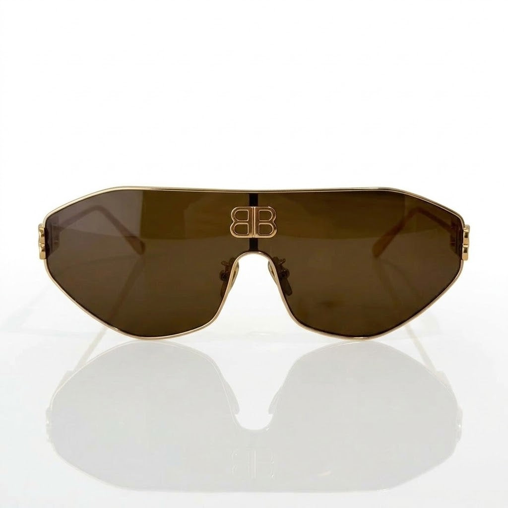 Balenciaga BB0283S Unisex Shield Gold / Brown Sunglasses