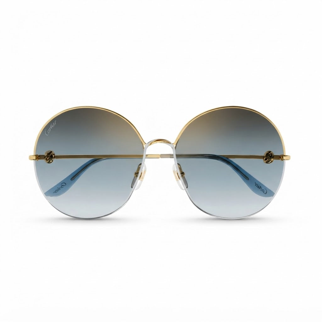 Cartier Trinity de C Women Round Metal Frame Grey/Gold Sunglasses