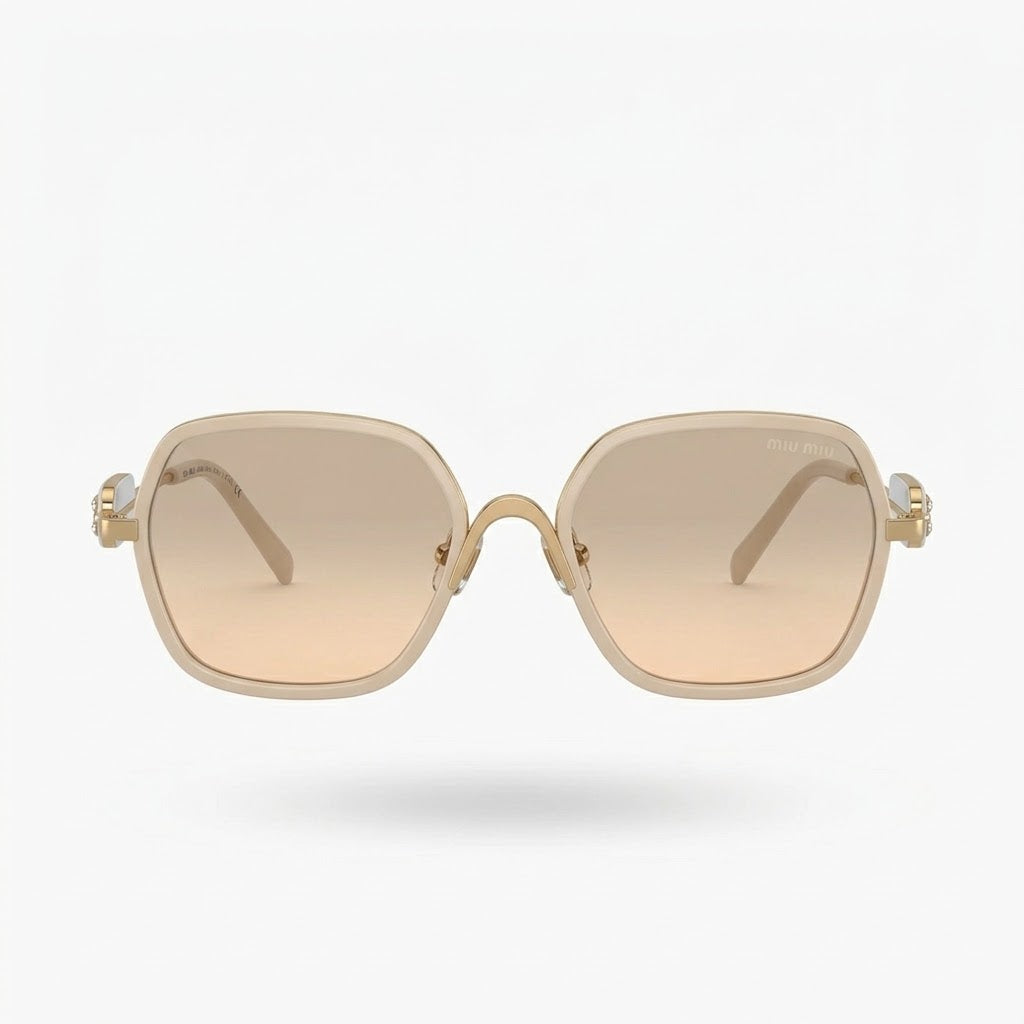 Miu Miu MU7417S Women Square White / Gold / Grey-Yellow Gradient Sunglasses