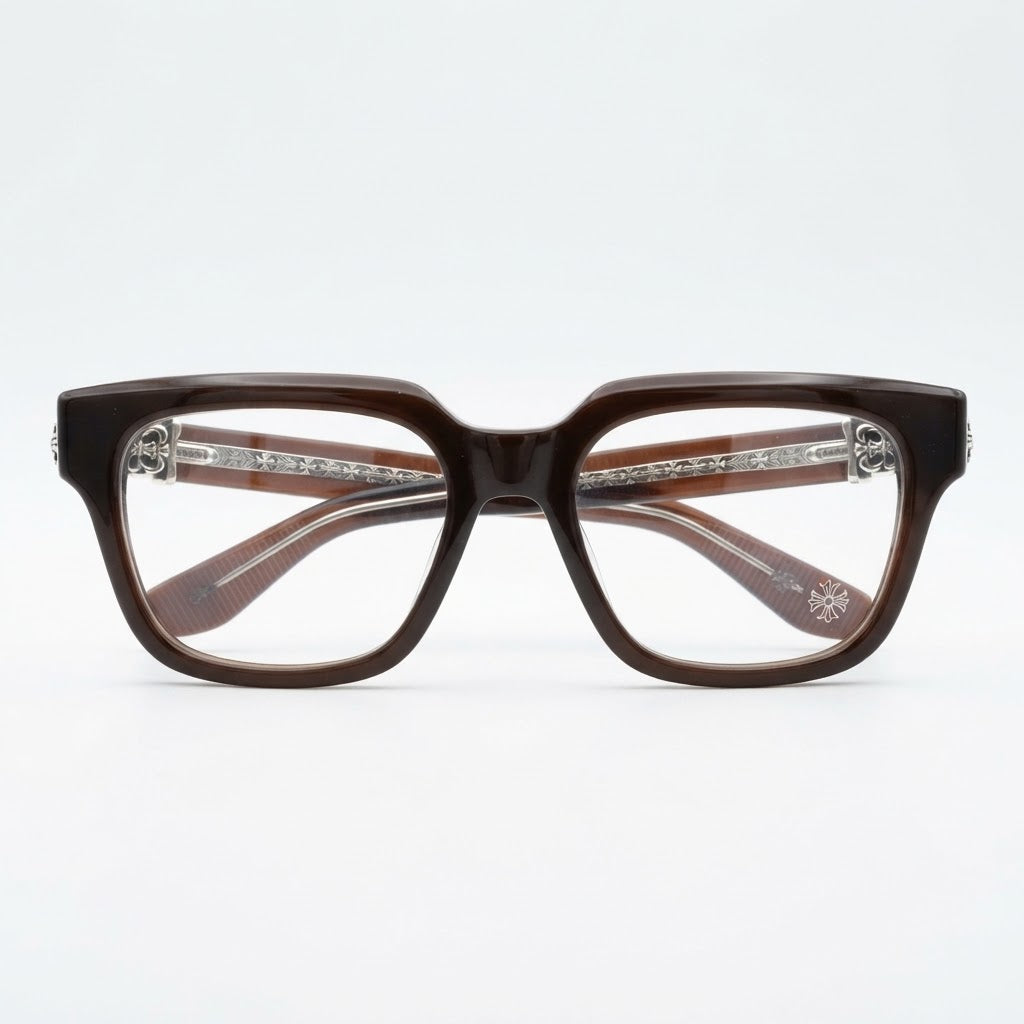 Chrome Hearts Vagillionaire II Square-Frame Brown & Silver Glasses
