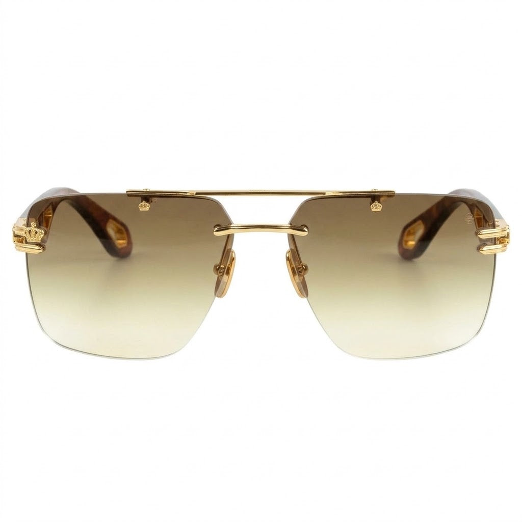 Maybach THE PRESIDENT I Unisex Rimless Luxury 24K Gold / Light Bronze Gradient Sunglasses