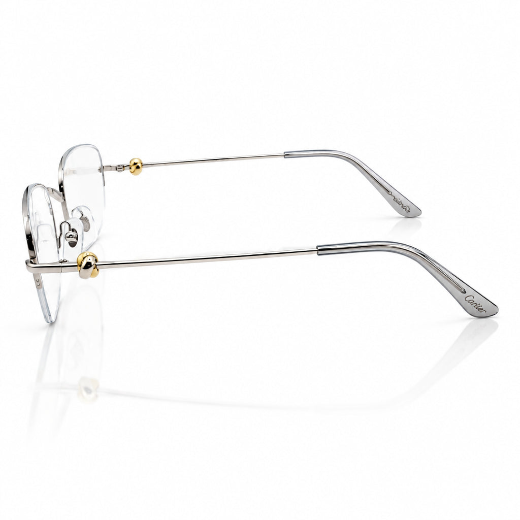 Cartier Rimless Unisex Rectangular Optical Glasses Silver Finish Temple