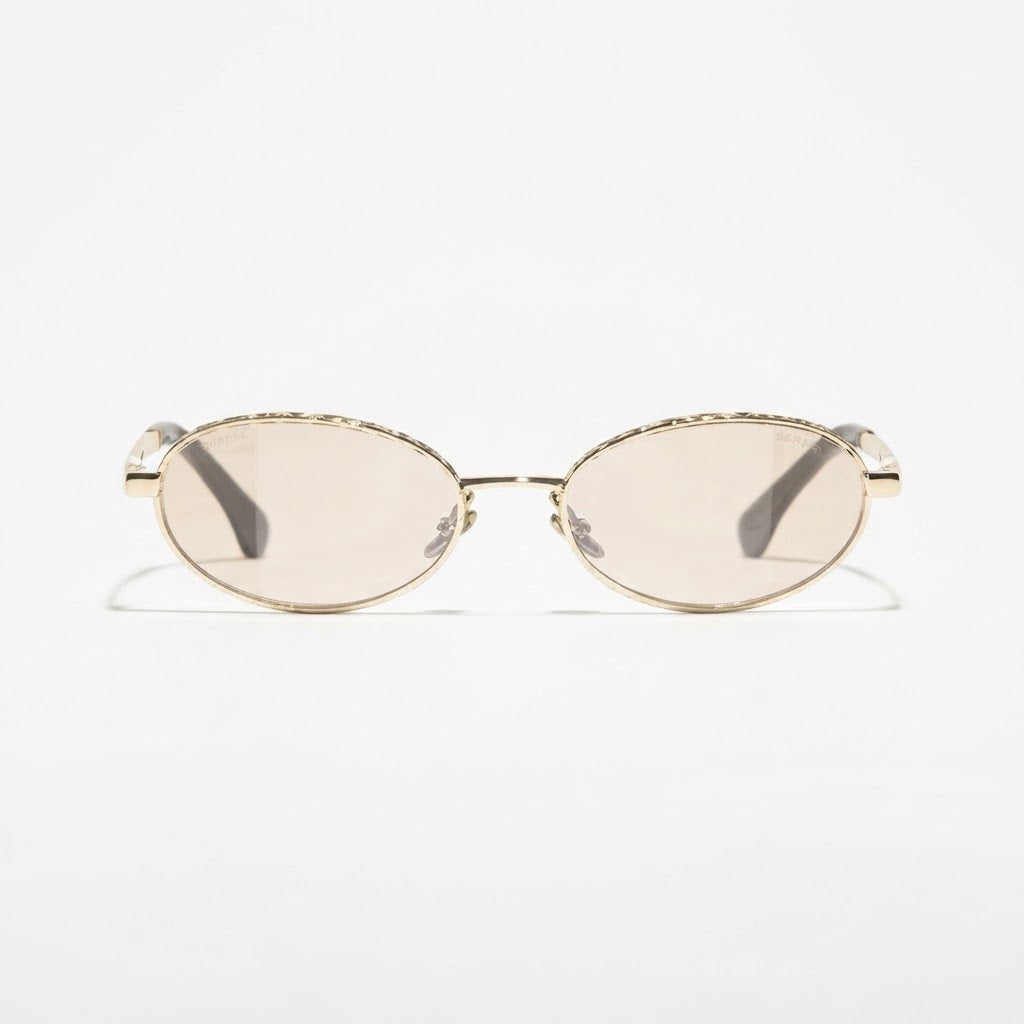 Chanel Women Oval Gold / Light Brown Sunglasses
