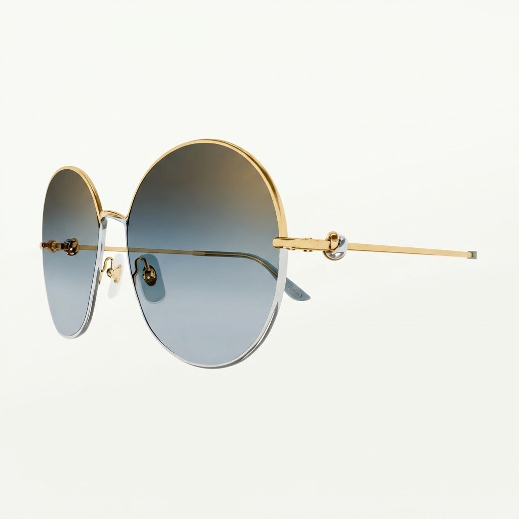 Cartier Trinity de C Women Round Metal Frame Grey/Gold Sunglasses