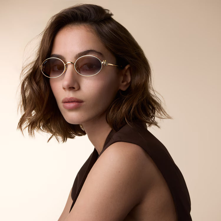 Cartier Clash de Women Oval Gold Finish Studded Temple Grey Gradient Lenses Sunglasses