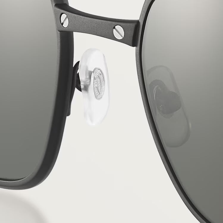 Cartier Santos De Men Pilot Brushed Silver Polarized Black Sunglasses