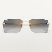 Cartier Signature Unisex Rimless Square Ivory Silk Pearl/Grey Sunglasses