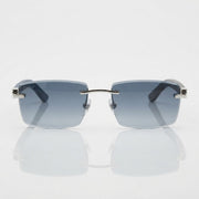  CartierDécor C de Men Rimless Rectangular Grey/Blue Wood Temples Blue Gradient Sunglasses