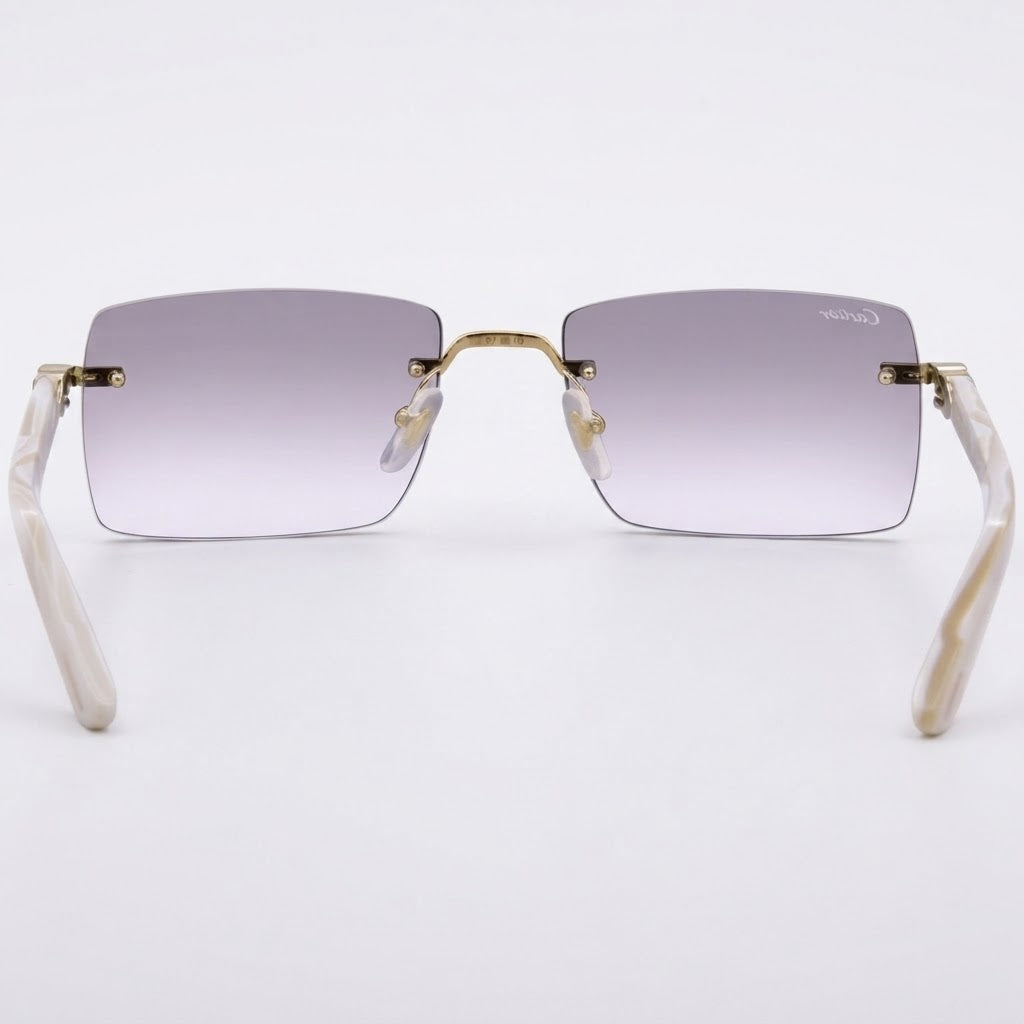 Cartier Signature Unisex Rimless Square Marbled Ivory/Silk Acetate Temples Grey Sunglasses,