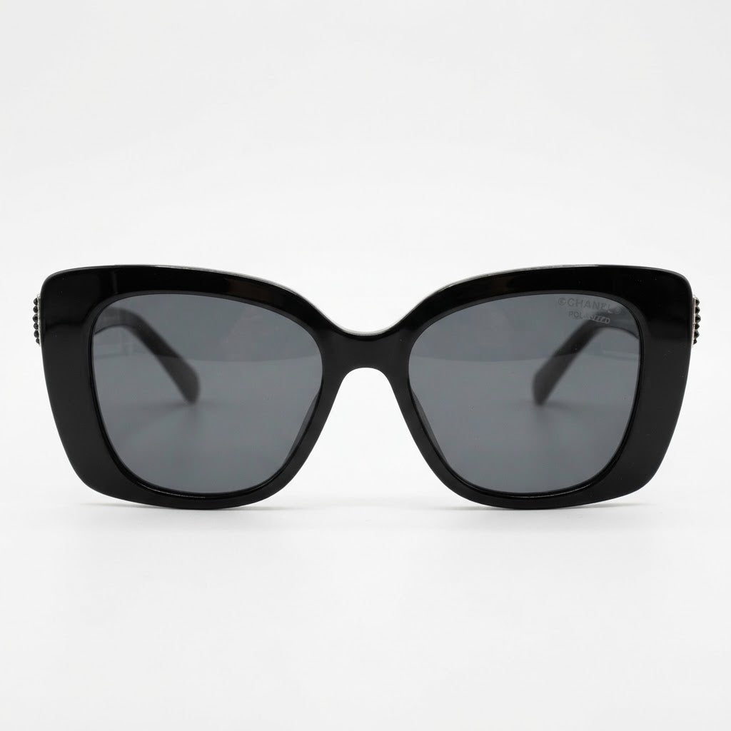 Chanel Women Acetate Strass Polarized Square Black Stone Logo Sunglasses