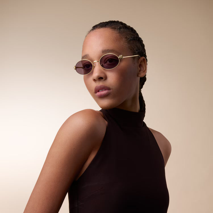 Cartier Clash de Women Oval Gold Finish Studded Temple Purple Sunglasses