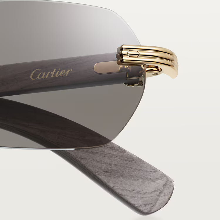 Cartier Première de Men Rimless Rectangular Grey Wood Temples & Light Grey Sunglasses