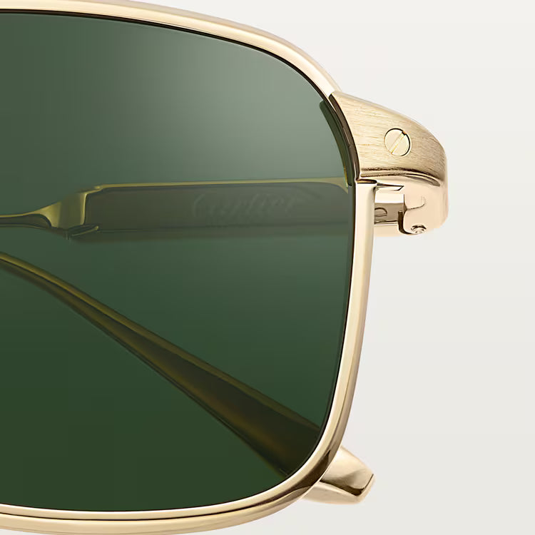Cartier Santos De Men Pilot Brushed Gold Polarized Green Sunglasses