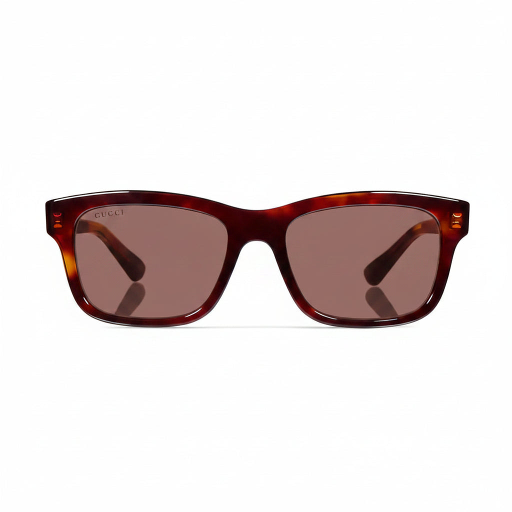 Gucci Men Rectangular Frame Tortoise Sunglasses