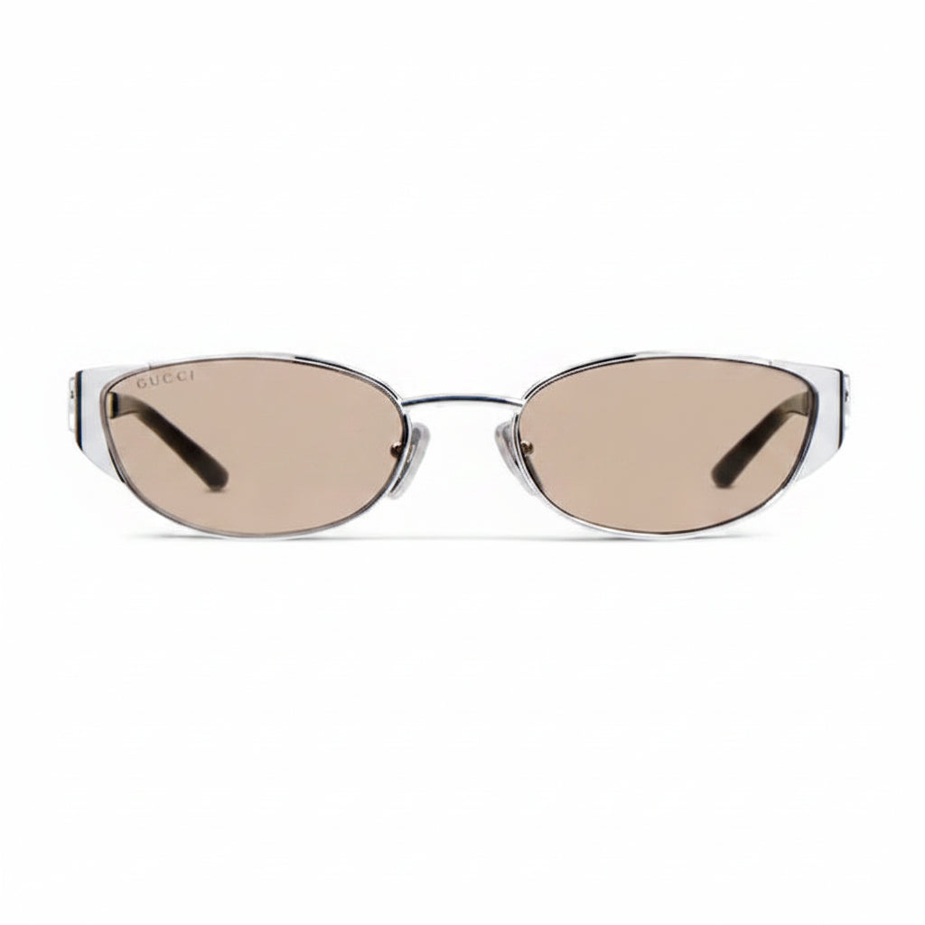 Gucci Women Oval Frame Silver sunglasses