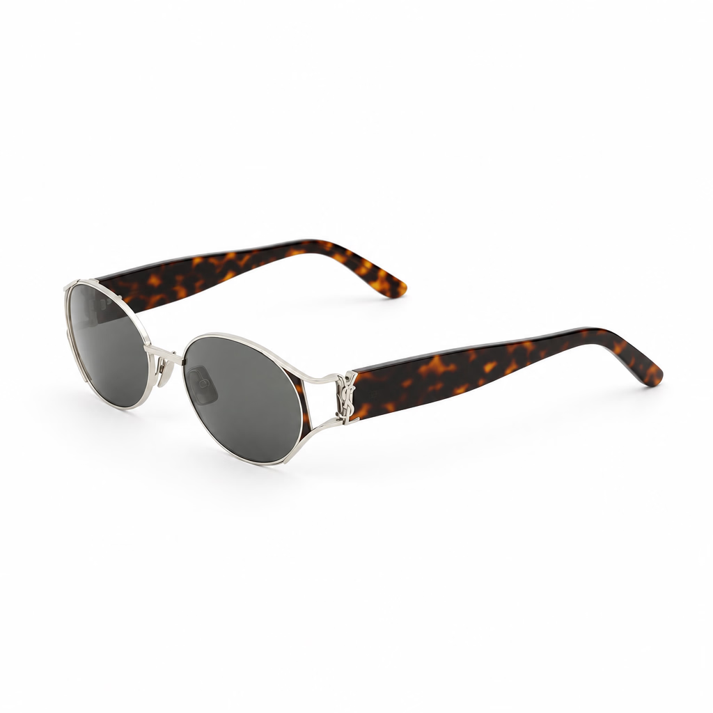 Saint Laurent Women SL M919 Oval Silver / Dark Havana Sunglasses