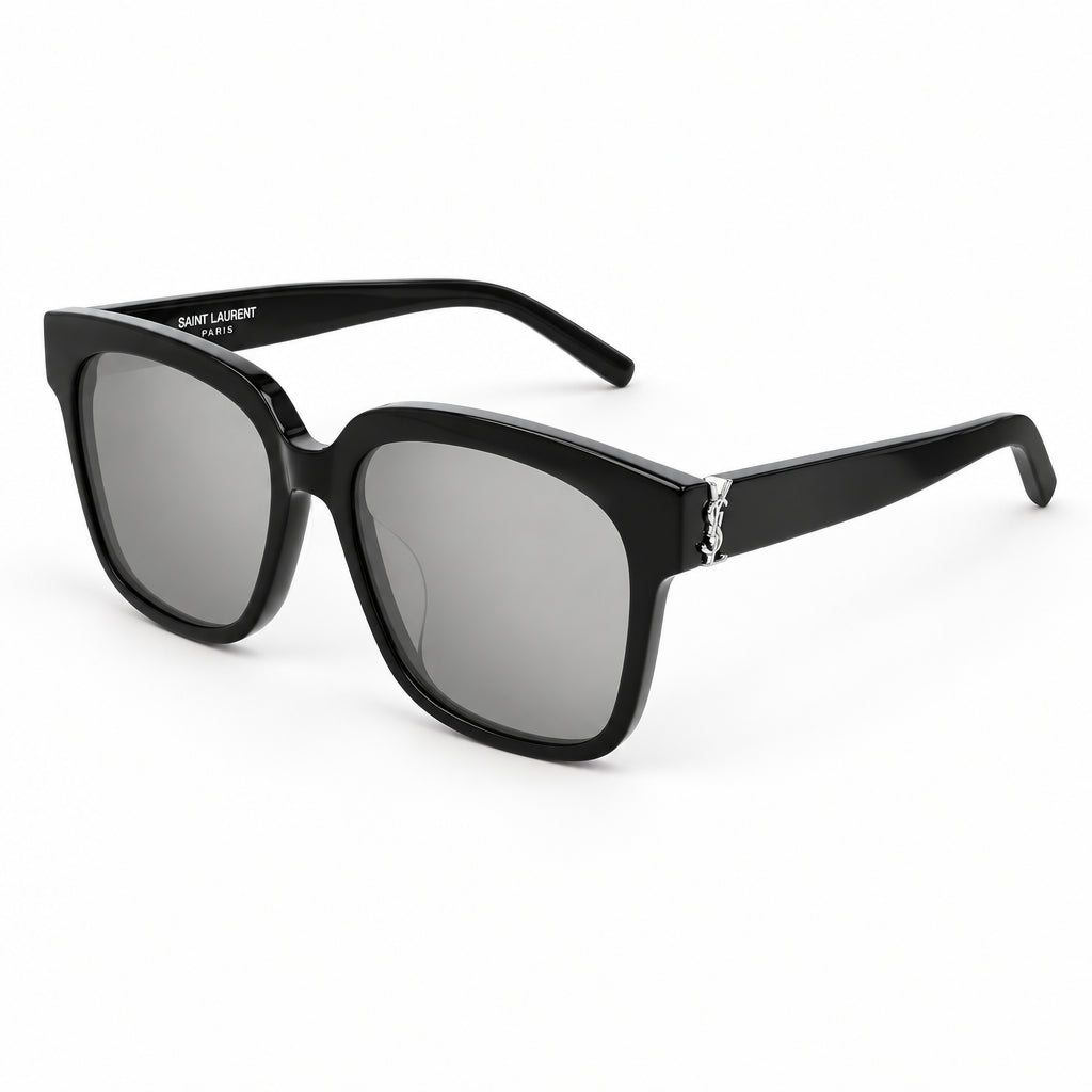 Saint Laurent Women's Monogram SL M40 Silver YSL Hinge Black Sunglasses