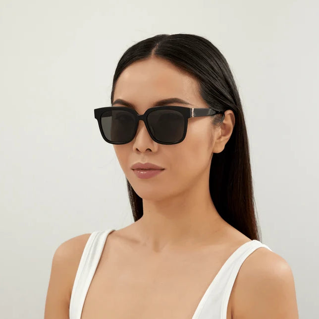 Saint Laurent Women's Monogram SL M40 Gold YSL Hinge Bright Black Sunglasses