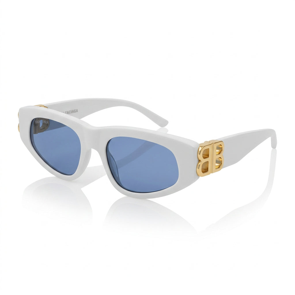 Balenciaga Women BB0095S Dynasty Oval White Blue Gold Sunglasses