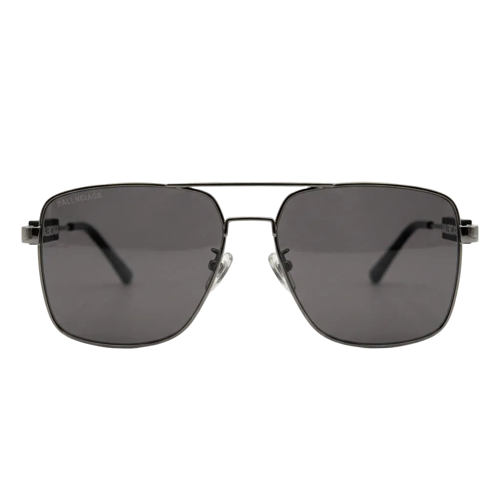 Balenciaga Men's Tag BB0116SA Gunmetal / Grey Double-Bridge Square Aviator Sunglasses