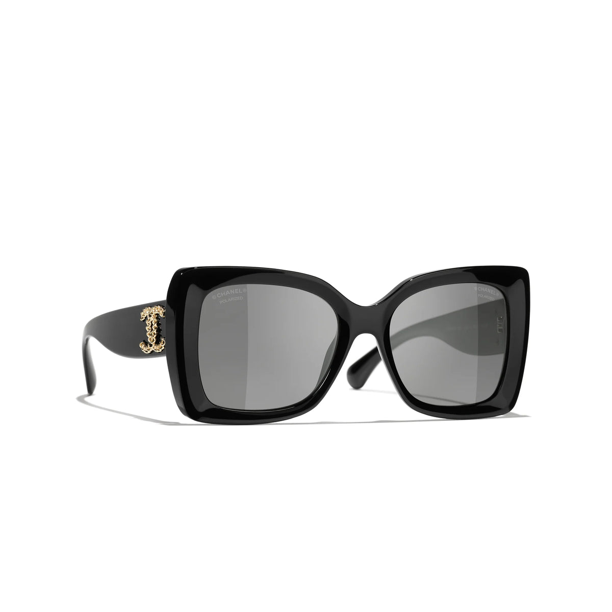 Chanel Women Square Black & Grey Polarized Sunglasses