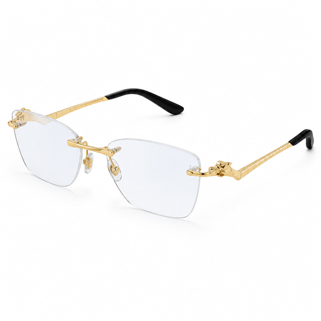 Cartier Panthère de Rimless Women Rectangular Gold Finish Temple Optical Glasses