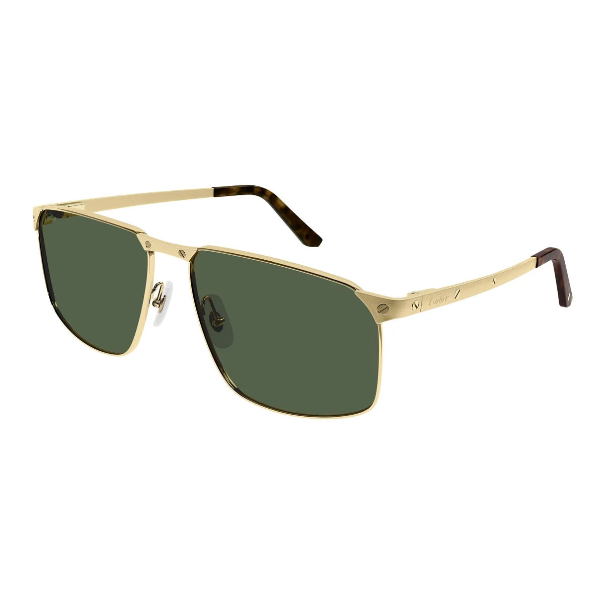 Cartier Santos Classic Men Pilot Brushed Gold Polarized Olive Green Sunglasses