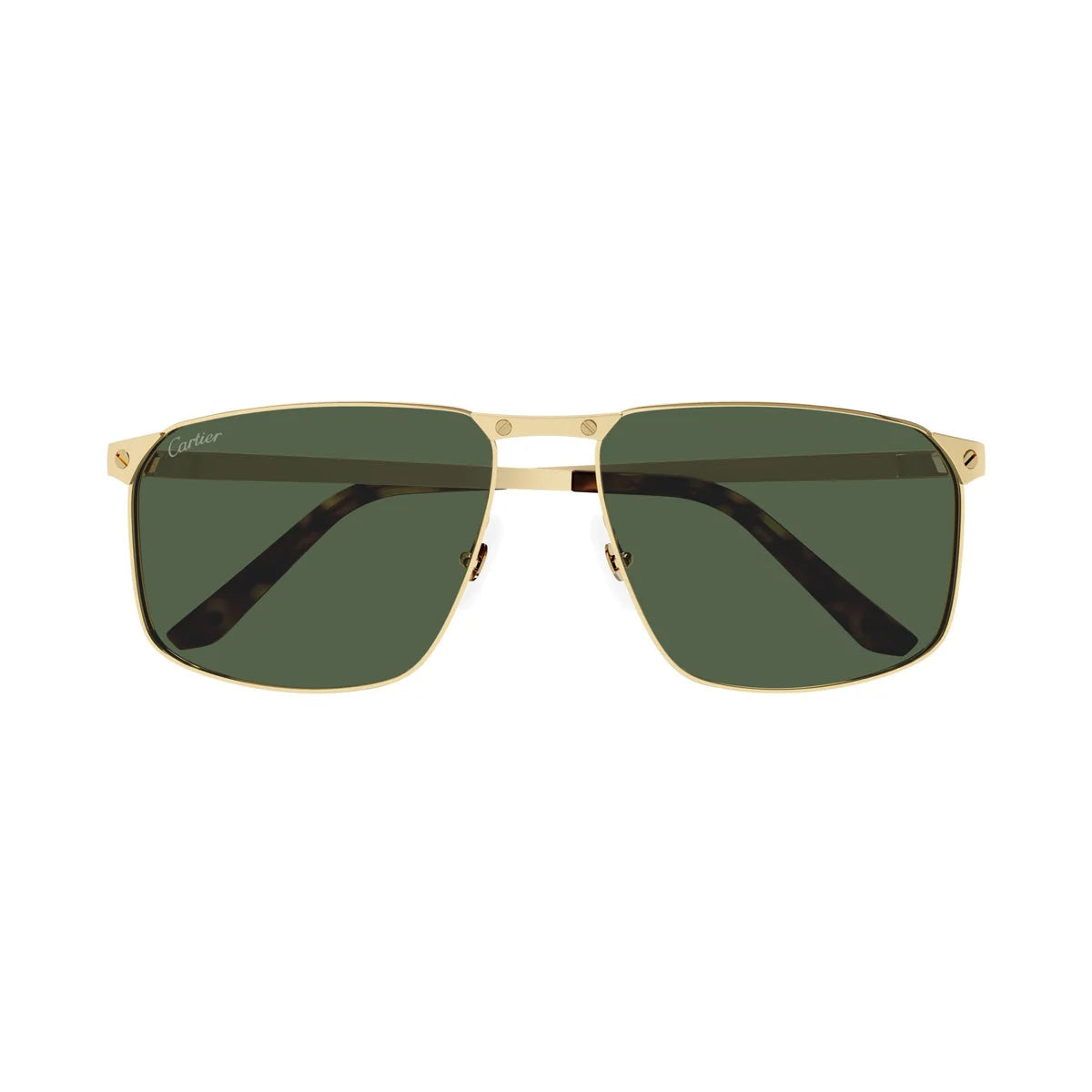 Cartier Santos Classic Men Pilot Brushed Gold Polarized Olive Green Sunglasses