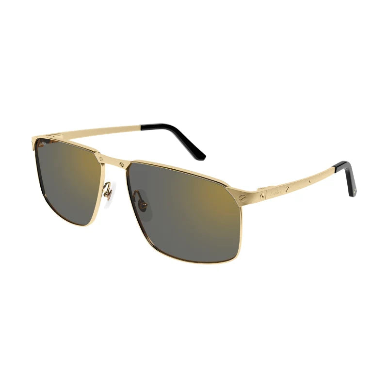 Cartier Santos De Men Pilot Brushed Gold Polarized Grey Sunglasses