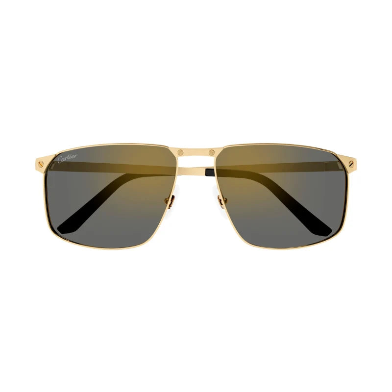 Cartier Santos De Men Pilot Brushed Gold Polarized Grey Sunglasses