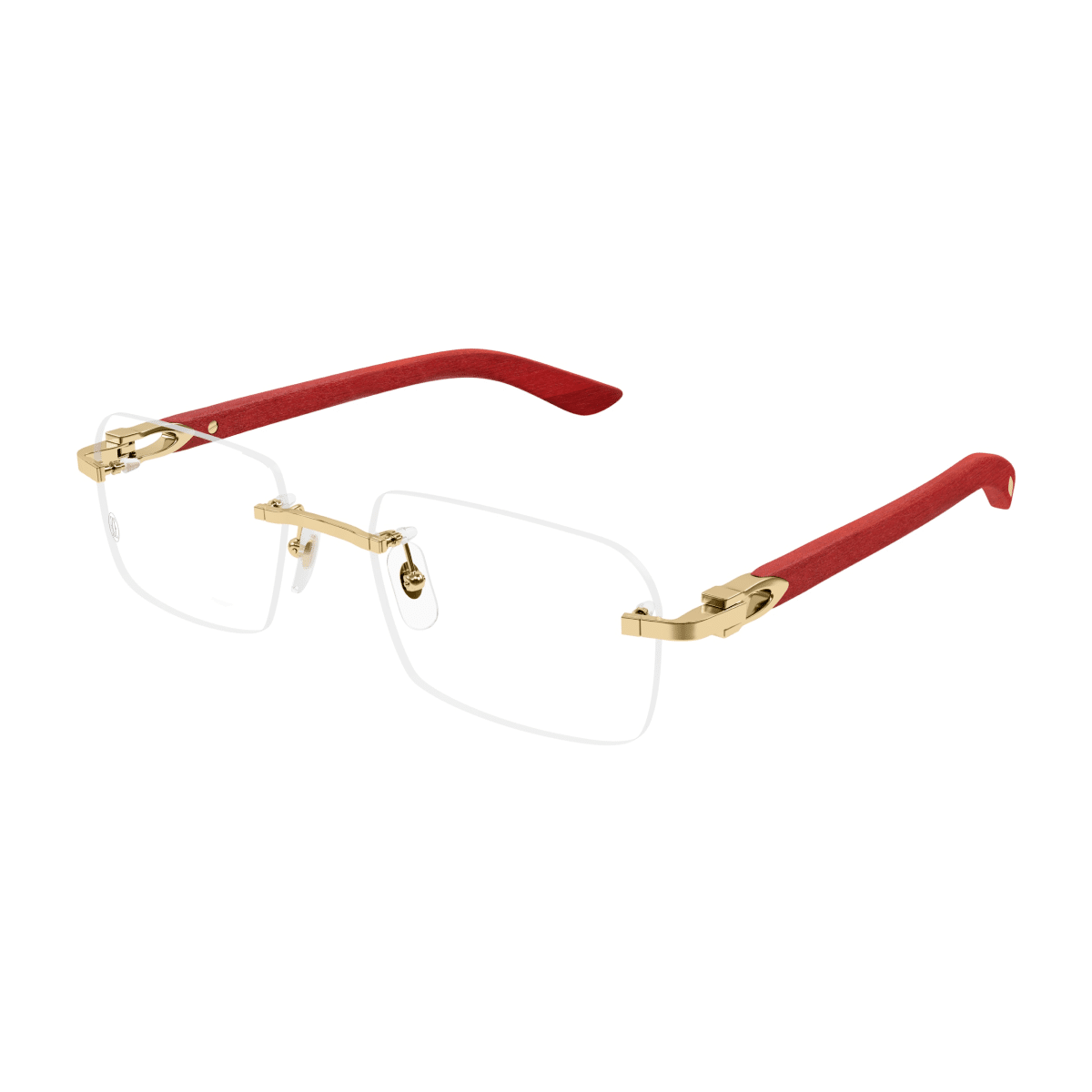 Cartier C Décor Men Rimless Red Wood Temples Transparent Glasses