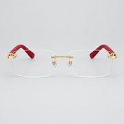 Cartier C Décor Men Rimless Red Wood Temples Transparent Glasses