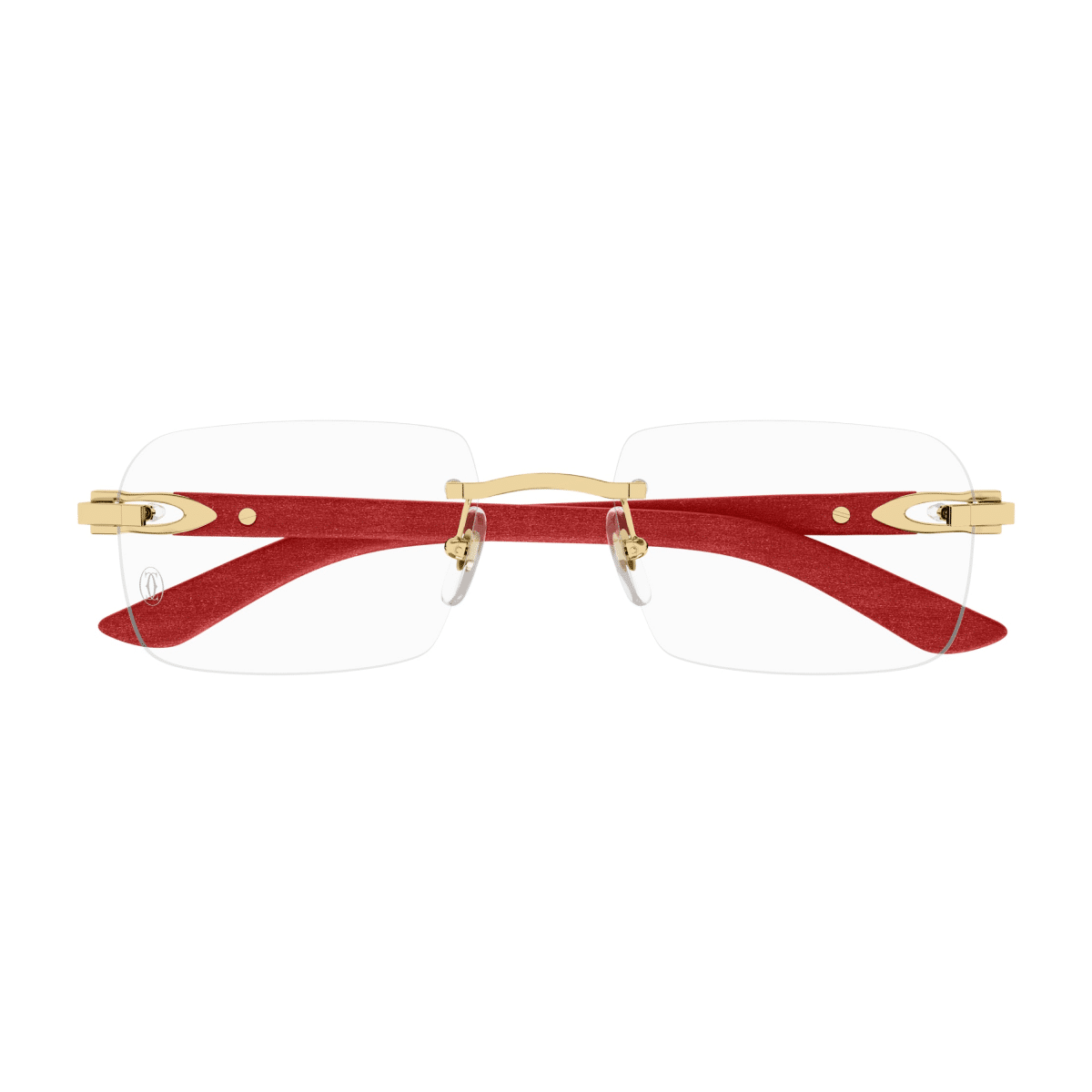Cartier C Décor Men Rimless Red Wood Temples Transparent Glasses
